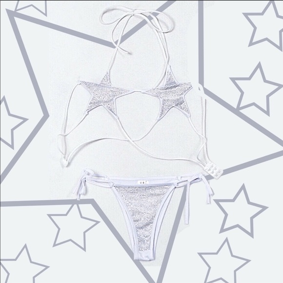 Sequin  Patriotic Star Shaped Tie Thong Bikini NWT - Picture 6 of 8